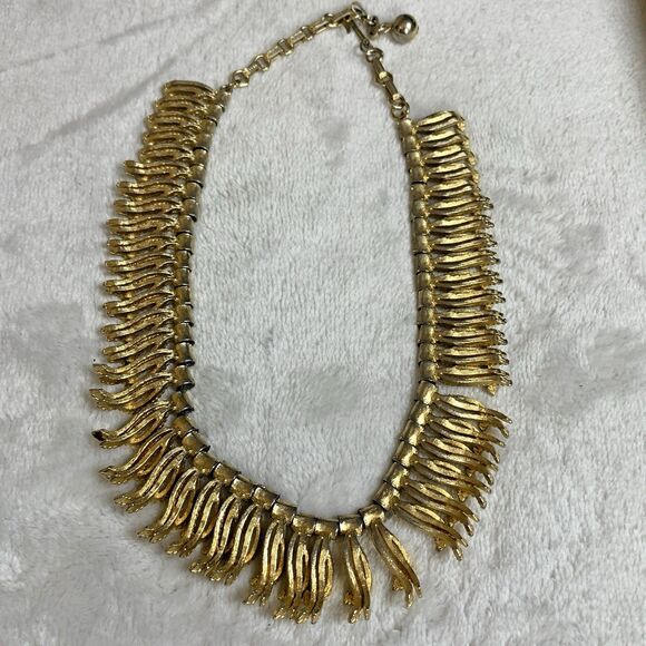 Vintage Estate Women's MCM Gold Tone Cleopatra Collar Fringe Bib Necklace 60s - Picture 5 of 7